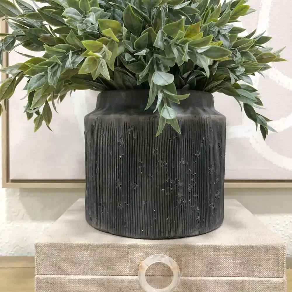 Better Homes & Gardens Alexander Black Ceramic Planter with Greenery